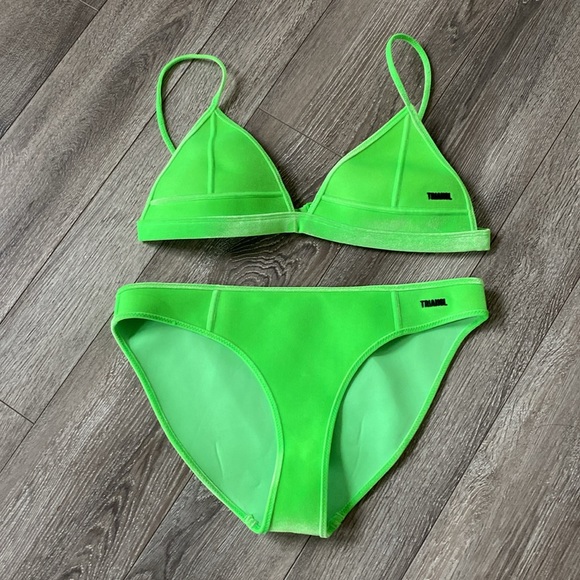 Velvet neon bright green swimsuit set Large - Picture 2 of 5